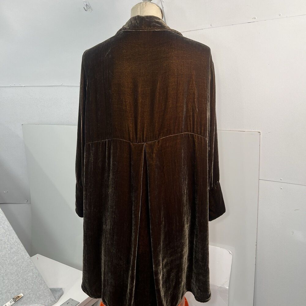 Cut Loose Velvet Easy Shirt Tunic Top Large Brown Silk Rayon Button lagenlook - Picture 2 of 13